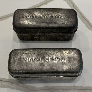 2 - WWI US Army Model 1916 Bacon Can Tins Mess Rations Field Gear
